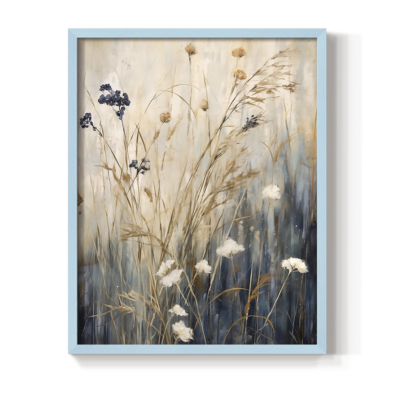 Reproduction encadrée FLORAL Series DCCDXVI - bois massif, H 15 po x l 12 po, Bleu