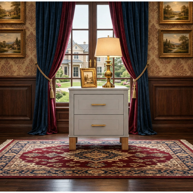 Table de chevet 2 tiroirs Premium avec poignées en métal pour la chambre à coucher ou le salon, Gray