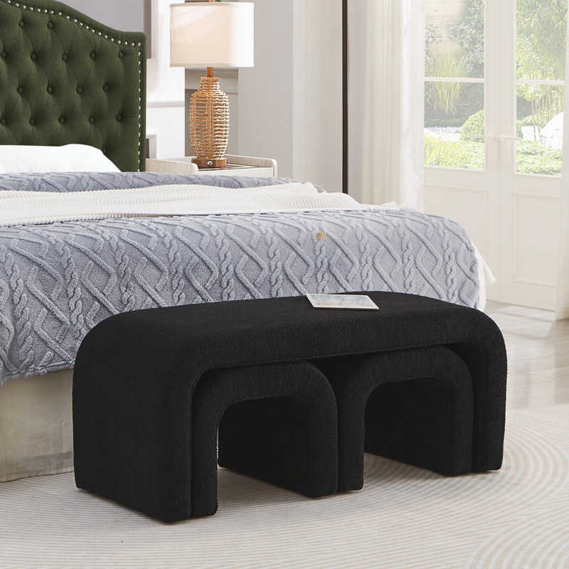 Ensemble de 3 bancs de repose-pieds modernes en forme de U pour le vestibule, extrémité de la chambre à coucher, Black, Black
