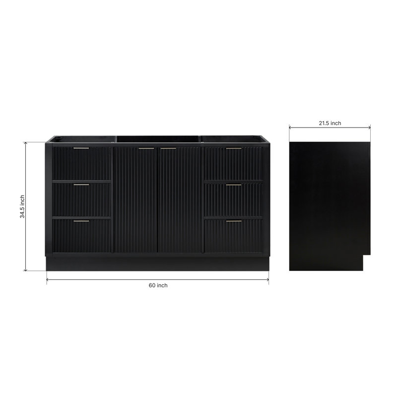 Base de meuble-lavabo simple 60 po en bois massif 60 po, Noir