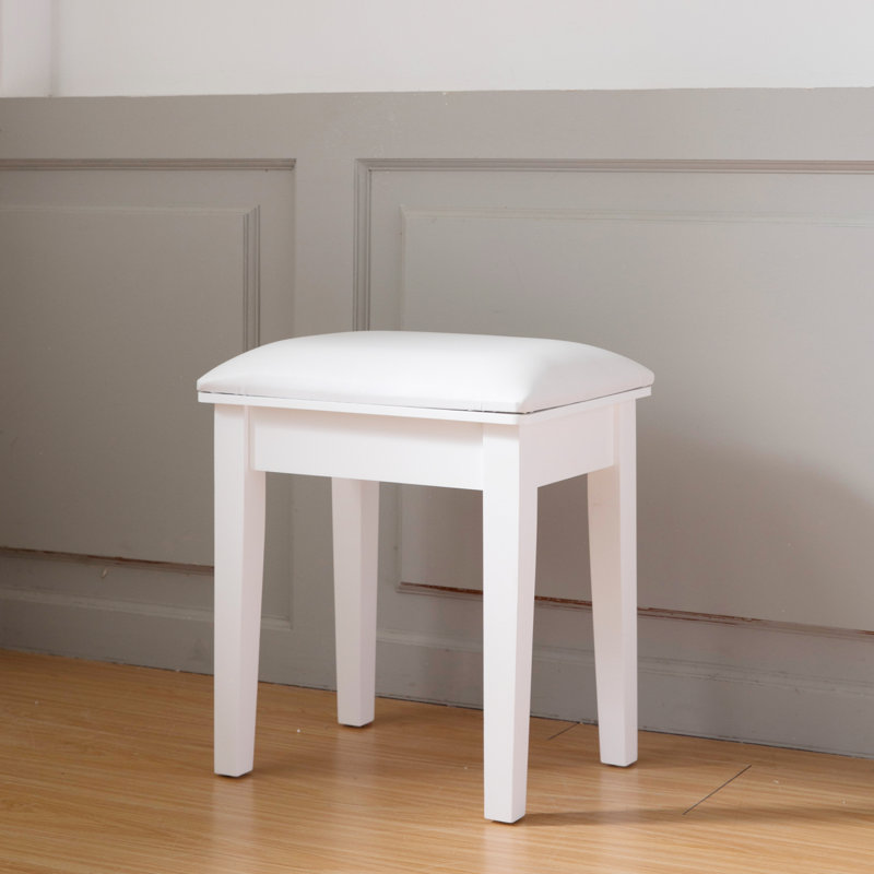 Vanity Stool Makeup Bench Dressing Stool With Cushion And Solid Legs,White