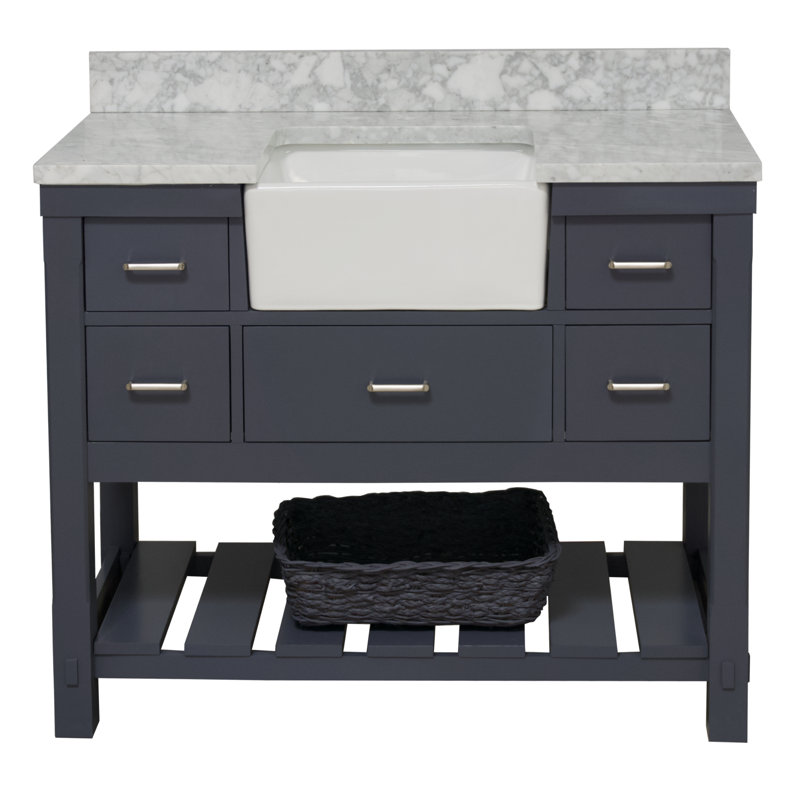 Ensemble de meuble-lavabo simple 48 po avec comptoir en marbre de Carrare gris Zasha, Gris marine, Marbre de Carrare