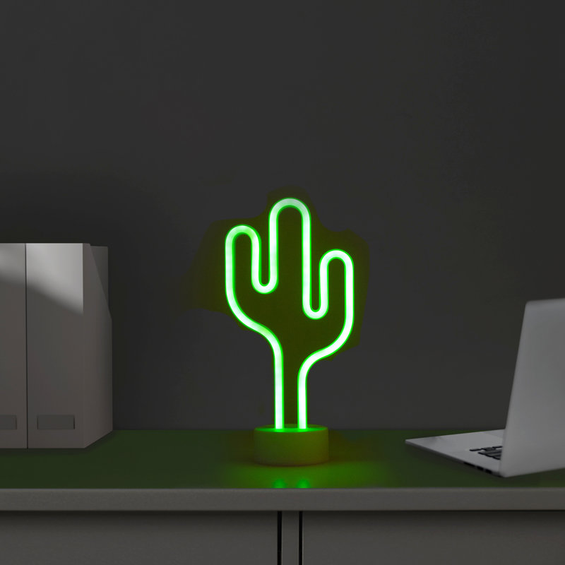 11.5" Battery Operated Neon Style LED Green Cactus Table Light