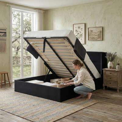Lit plateforme tapissier avec rangement Gaillarde