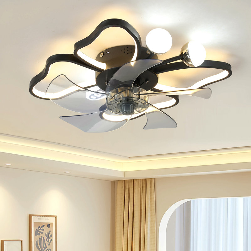 Ventilateur de plafond 19,7 pouces avec lumières avec télécommande de style moderne papillon, noir, ventilateur pour chambre à coucher, salon, minuterie, silencieux, préféré des enfants