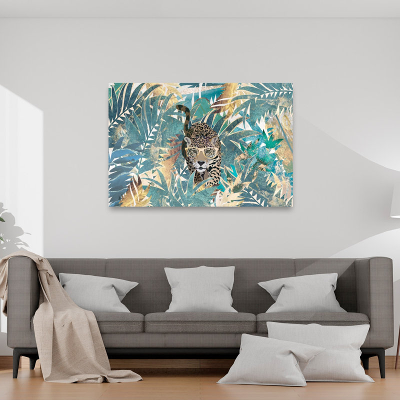 Stylish Leopard Jungle Abstract Palm Animal Forest Wall Art Print 1 Piece Wrapped Canvas Wall Art, 101.6cm H x 152.4cm W