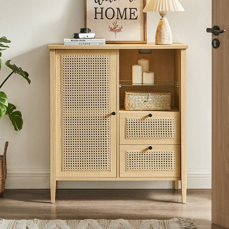 Leclair 31.5" W Manufactured Wood and Rattan Accent Cabinet with Adjustable Shelves , Natural