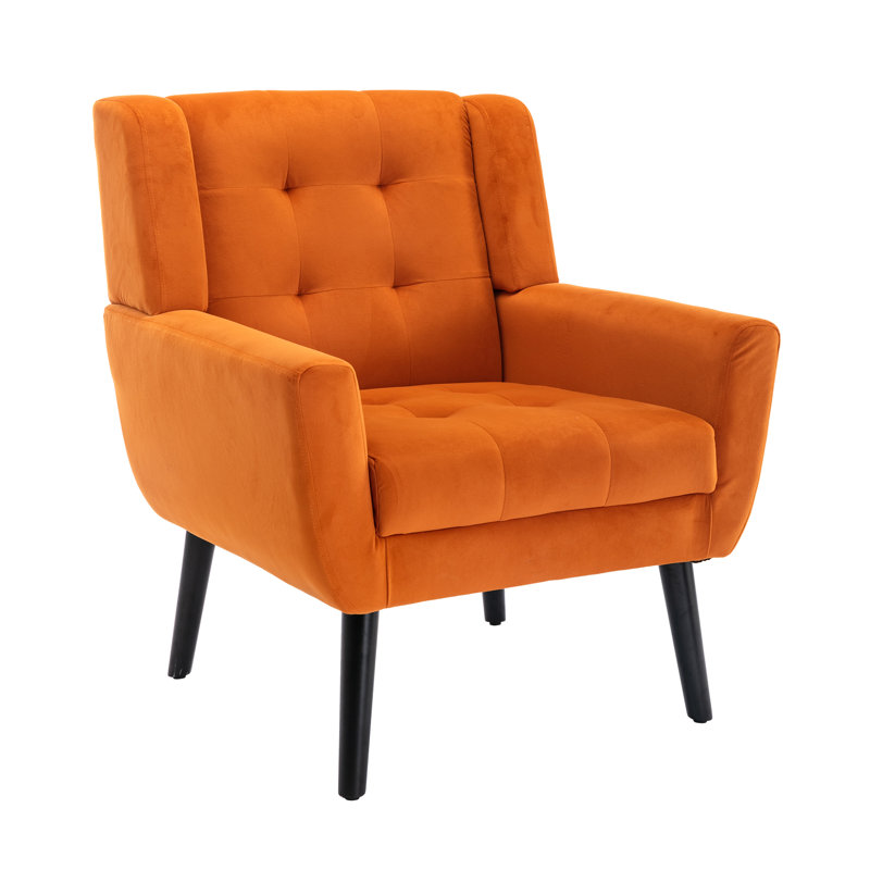 Accent Chair Living Room Chair Bedroom Chair Home Chair With Black Legs For Indoor Home, Orange Linen