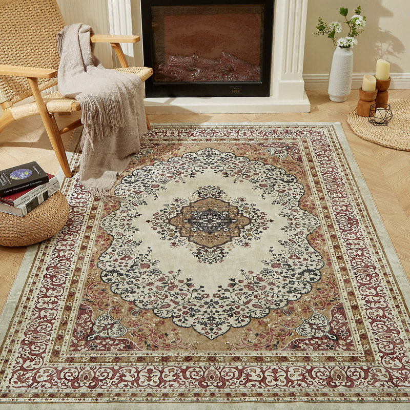 Tapis multicolore en faux cachemire pour salon, Rectangle 5 pi x 7 pi