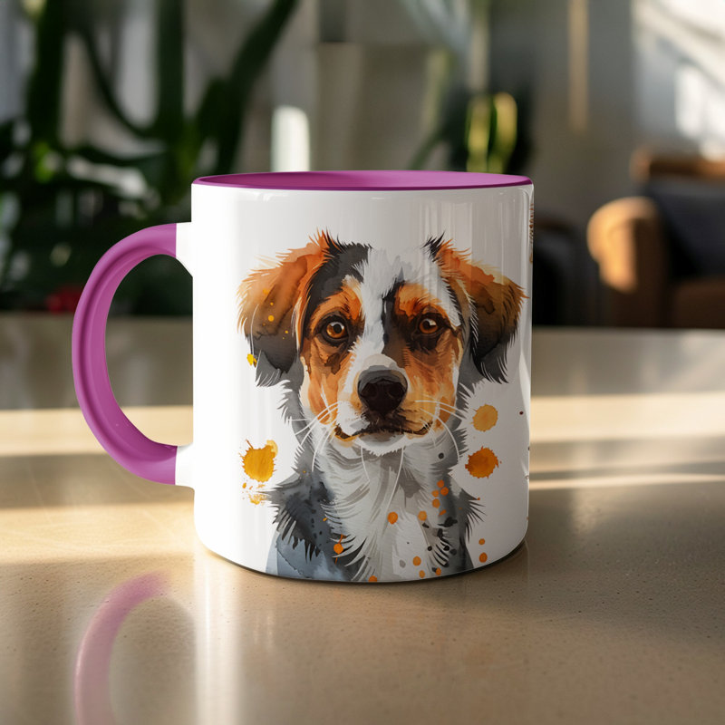 Elegant Watercolor Schnauzer Dog Design 11oz Coffee Mug, Purple, 3