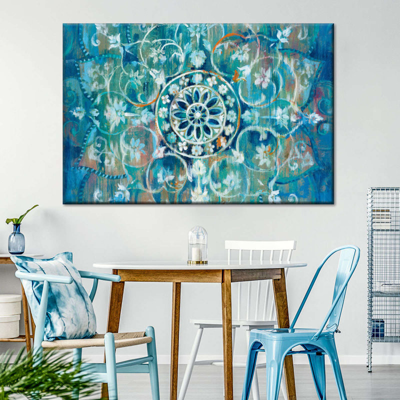 Mandala en bleu I sur toile, H 32 po x l 48 po x P 1,25 po