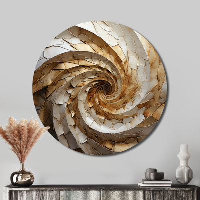 «Beige Minimalisme» Spiral Poteries I - Art abstrait rond en métal