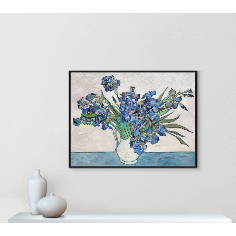 Imprimé iris bleu par Vincent Van Gogh, Cadre flottant noir, H 49,5 po x l 37,5 po, Pas de tapis