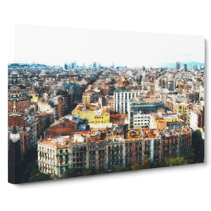 Rooftops Of Barcelona In Spain - Wrapped Canvas Painting, 40cm H x 60cm W x 3cm D