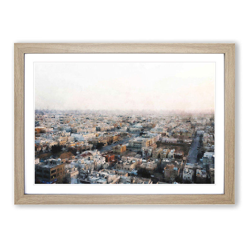 Riyadh Skyline in Saudi Arabia - Picture Frame Painting, 27cm H x 36cm W x 2cm D, Oak Framed