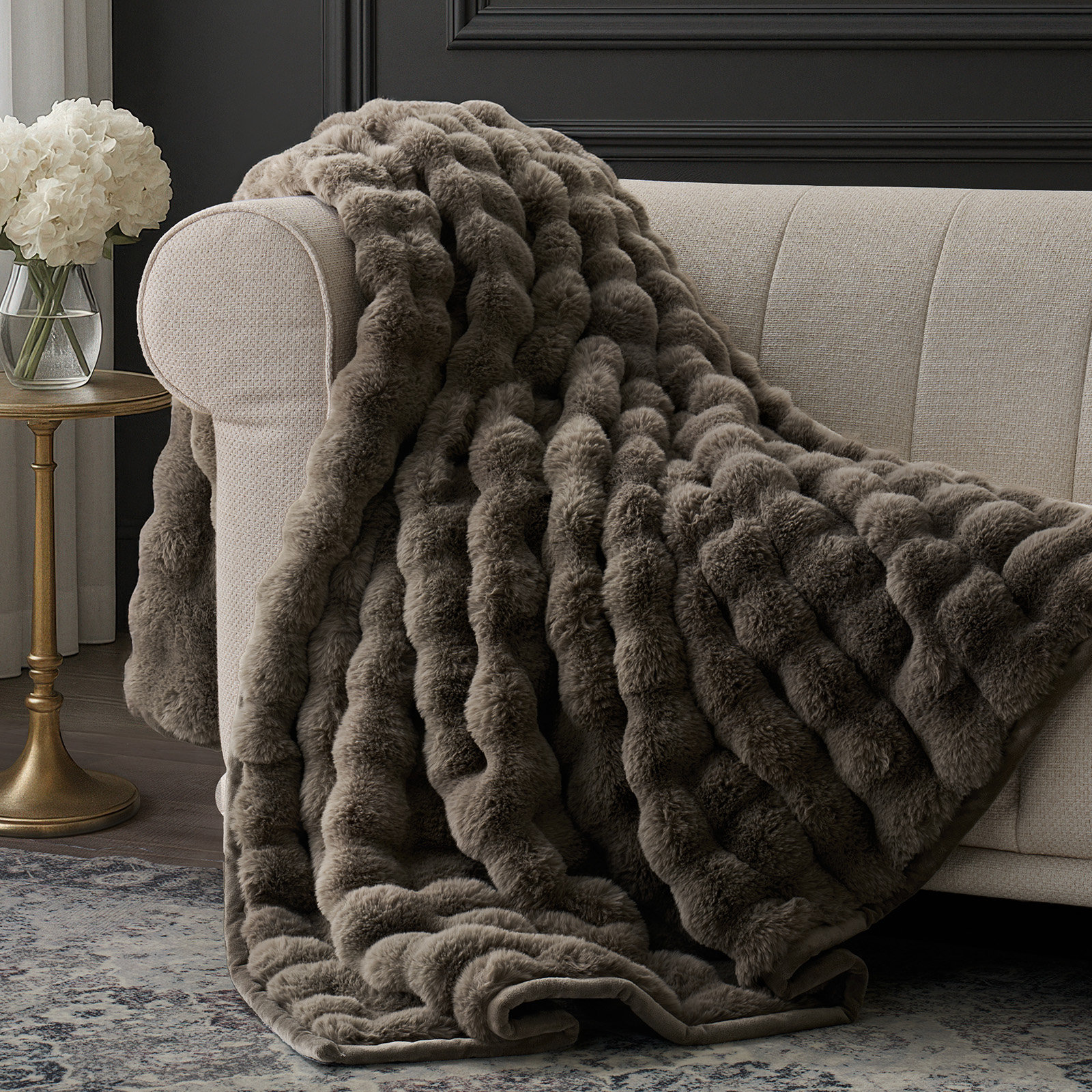 Faux Fur Weighted Throw Blanket, 80" L x 60" W, Dark Brown
