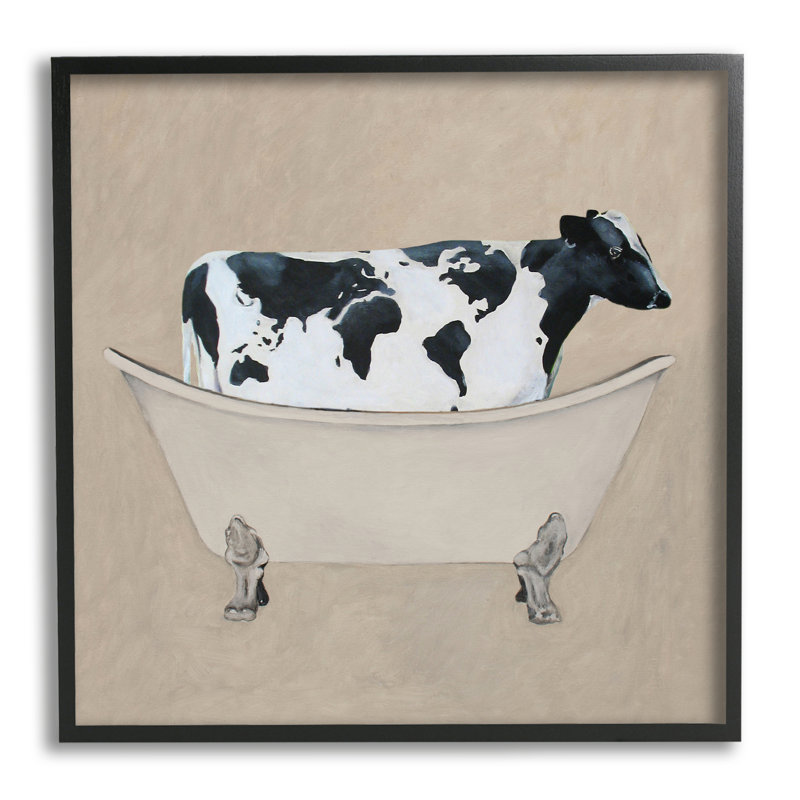 «Rustic Cow Farmhouse Bathroom Bath», encadré sur bois par Coco De Paris, peinture, Noir, L 12 po x H 12 po