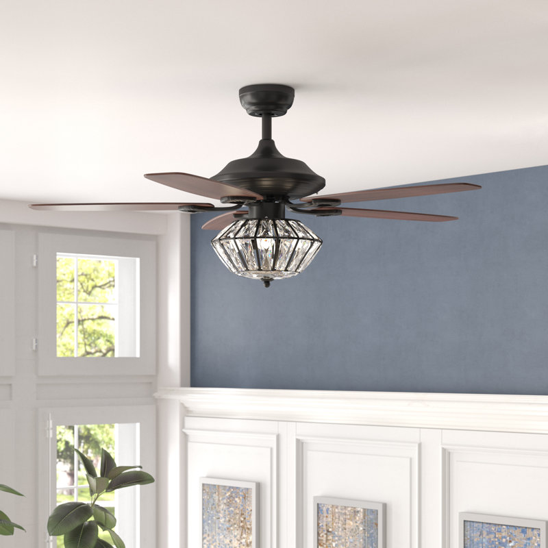 Ventilateur de plafond à 5 pales en cristal de 52 po et ensemble d'éclairage inclus Lurlyne, Brun / Noir