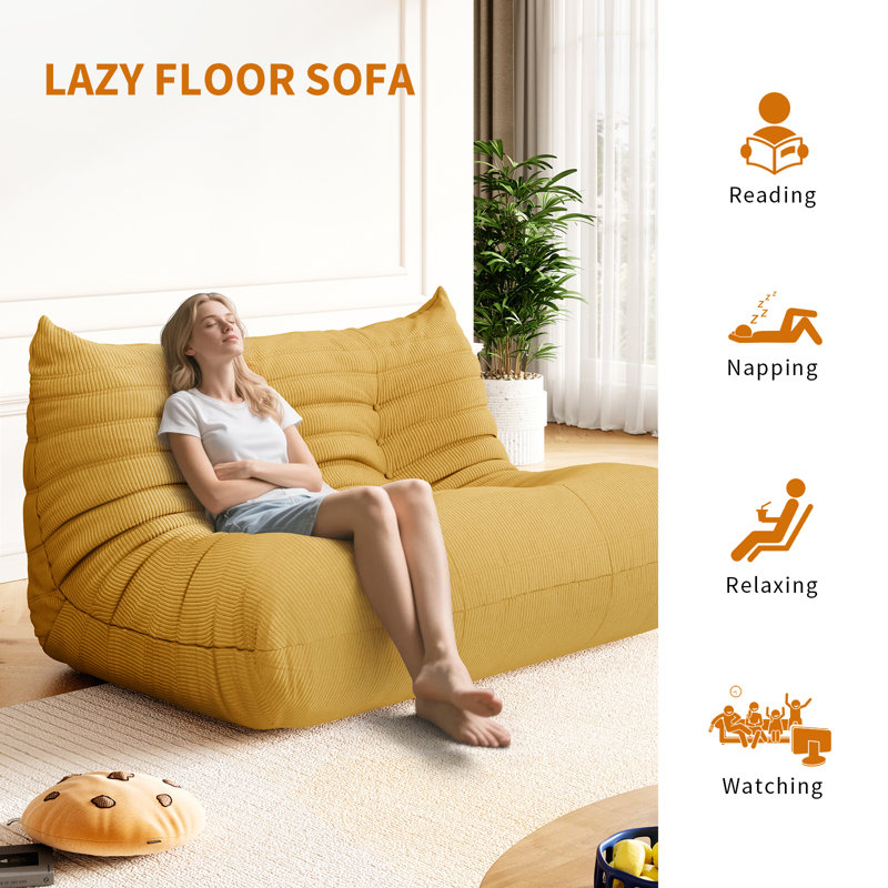 Boneless Armless 3-Seat Bean Bag Chair Sofa Comfy Lazy Sofa Fireside Chair Soft Memory Foam Lounger for Bedroom Living Room Apartment or Gaming Venue