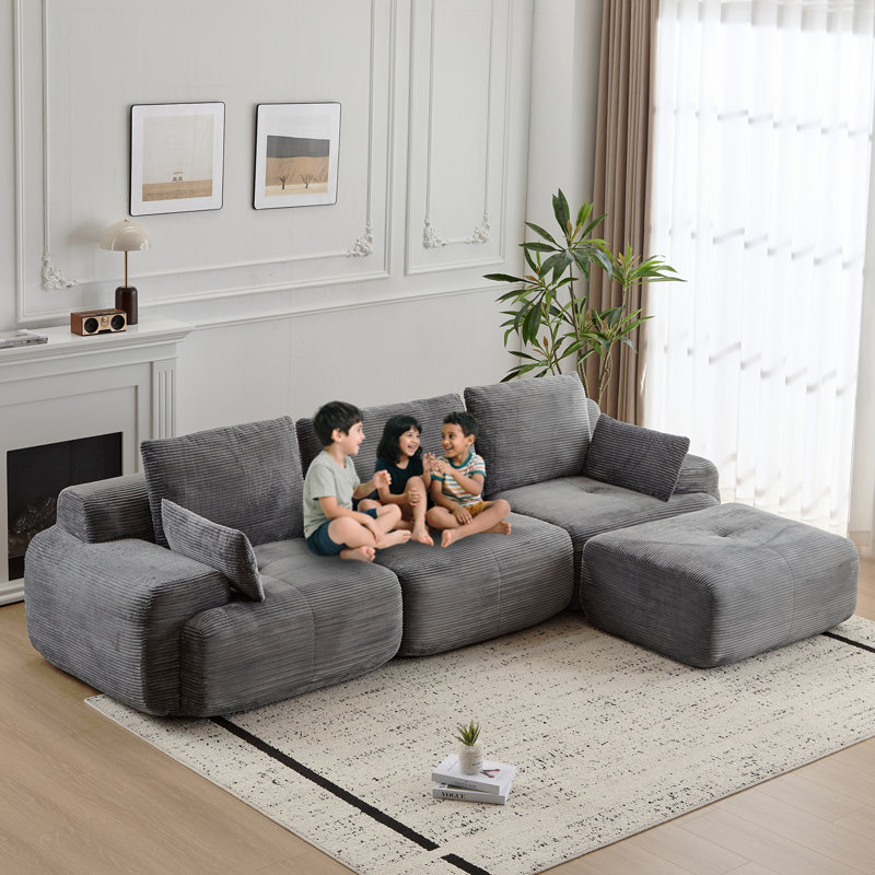 Canapé moderne en mousse à mémoire de forme compressée, grands canapés modulaires pour le salon, canapé modulaire Cloud pour animaux de compagnie, tissu en velours côtelé, causeuse très profonde, sans assemblage requis, gris
