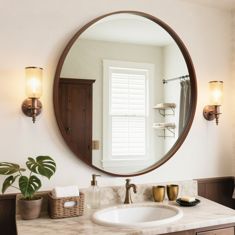 Karrina Accent Wood Round Mirror, 36" x 36", Walnut