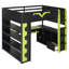 Lit mezzanine double pleine grandeur avec bureau, lumières à DEL RVB, prise de courant, tablettes de rangement, panneau perforé et tiroir, vert-522877120