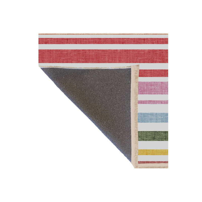 Tapis décoratif multicolore à rayures multicolores lavable à la machine, Sous-tapis rectangulaire de 3 pi 3 po x 4 pi 11 po