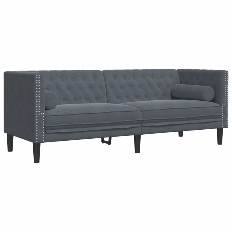 Canapé Chesterfield Ebern Designs avec traversins 2 places en velours gris foncé