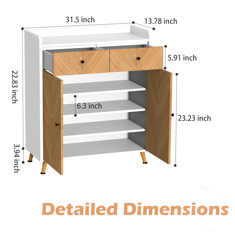 4-Tier Freestanding Shoe Storage Cabinet with 2 Drawer & Adjustable Shelves