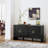 60" Mid Century Modern Sideboard Buffet Cabinet With Storage, TV Media Console, Storage Cabinet With Geometric Pattern & Adjustable Shelves For Kitchen Dining Living Room Entryway Hallway, Black-1505627274