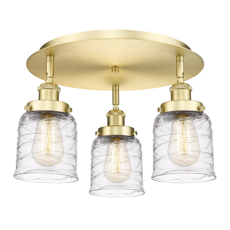 Bejtullah Glass Flush Mount, Satin Gold, Clear Deco Swirl