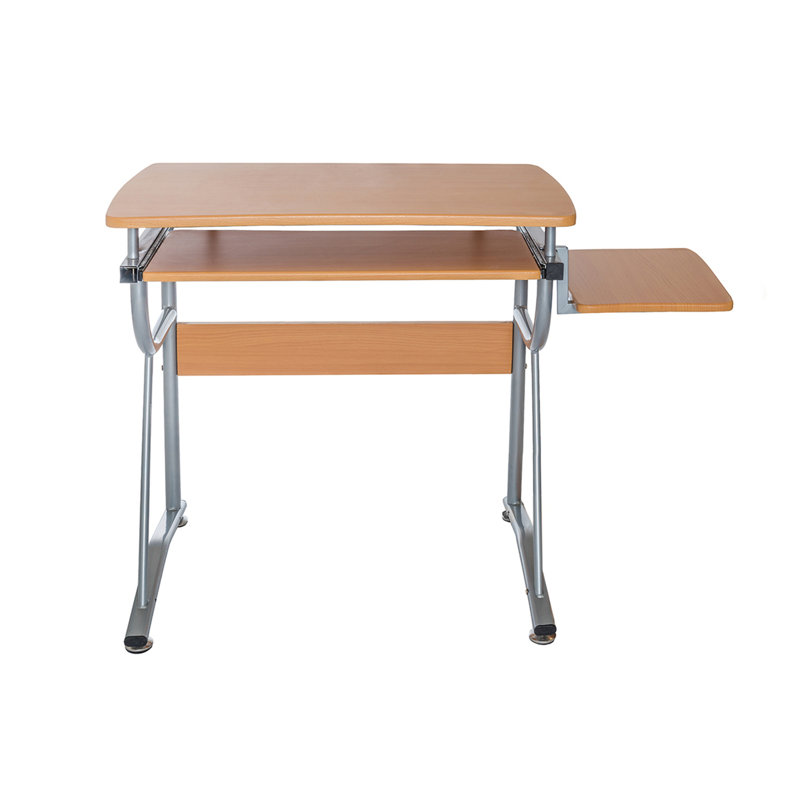 Compact Computer Desk with Side Shelf and Keyboard Panel