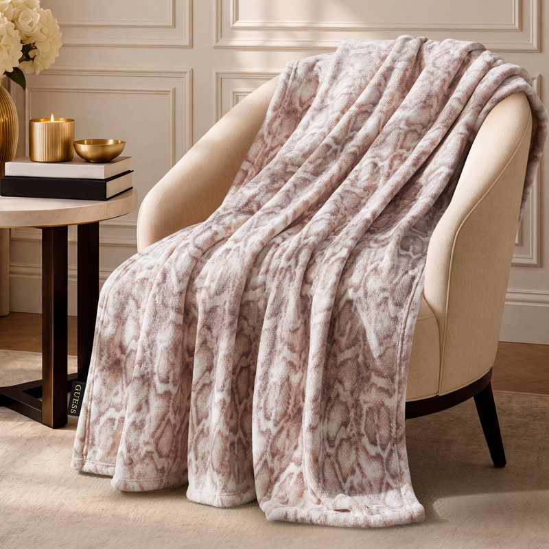 Couverture en peluche Guess, Peau de serpent - beige