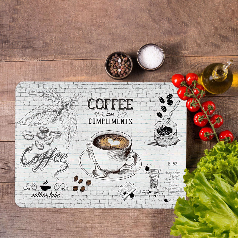 Planche de service en verre personnalisée de conception moderne sur le thème du café, idéale pour la cuisine et parfaite pour les amateurs de café