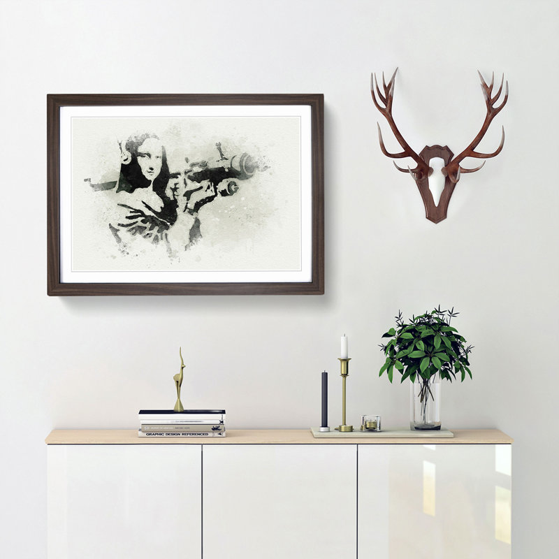 Mona Lisa by Banksy - Picture Frame Graphic Art Print on MDF, 62cm H x 87cm W x 2cm D, Walnut Framed