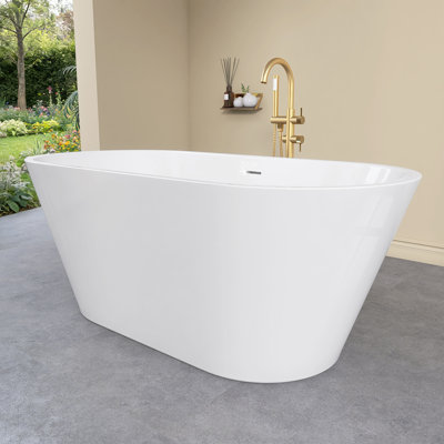 63" X 29" Acrylic Freestanding Soaking Bathtub With Drain in White