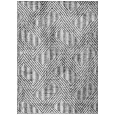 HomeRoots 3' X 5' Silver And Gray Geometric Washable Indoor Outdoor Area Rug