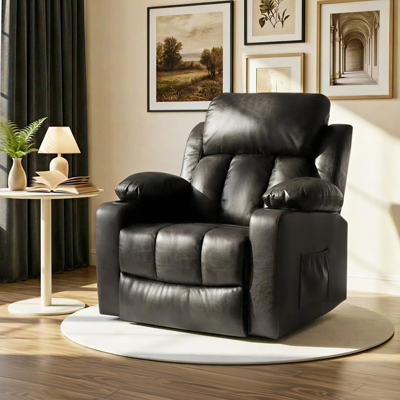 Fauteuil inclinable en cuir PU pour personnes âgées, avec massage et chaleur, porte-gobelets, poches latérales