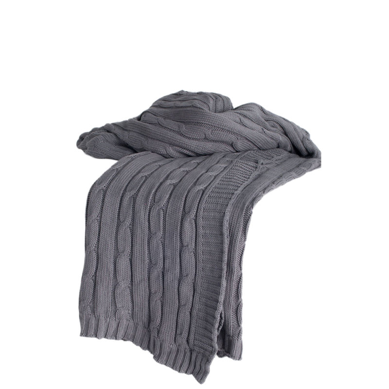Jeté en tricot 100% coton gris clair