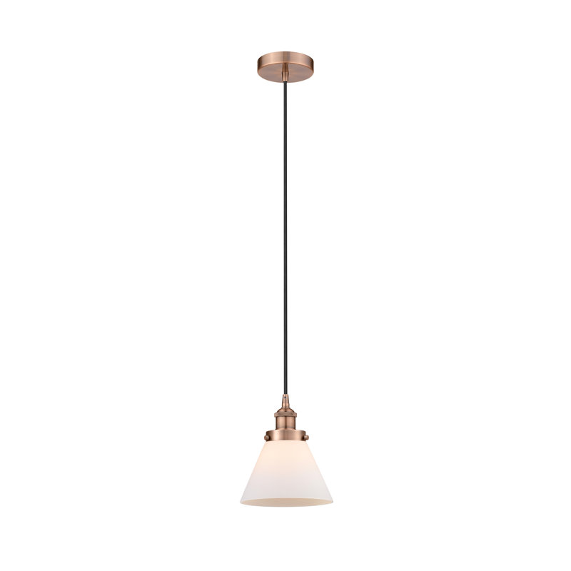 Cone 1 Light Mini Pendant, White, 9.75" H x 7.75" W x 7.75" D, Copper