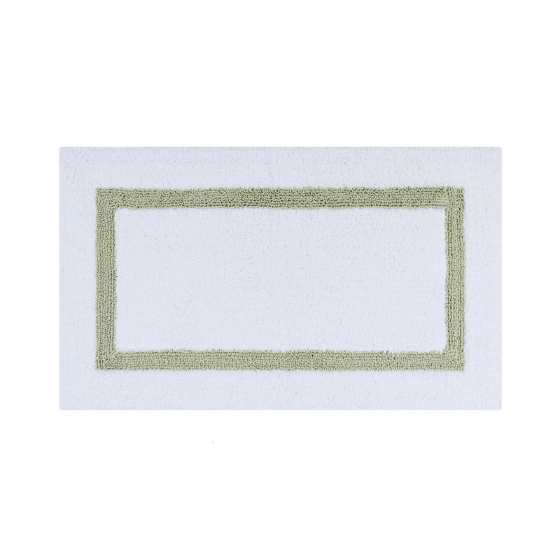 White and Sage Cotton Reversible Bath Rug Set