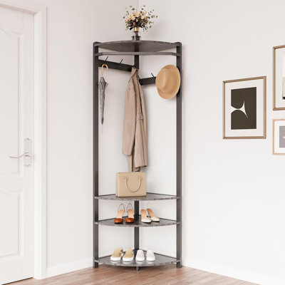 Corner Coat Rack with Shoe Bench Entryway and 6 Double Hooks by Ebern Designs