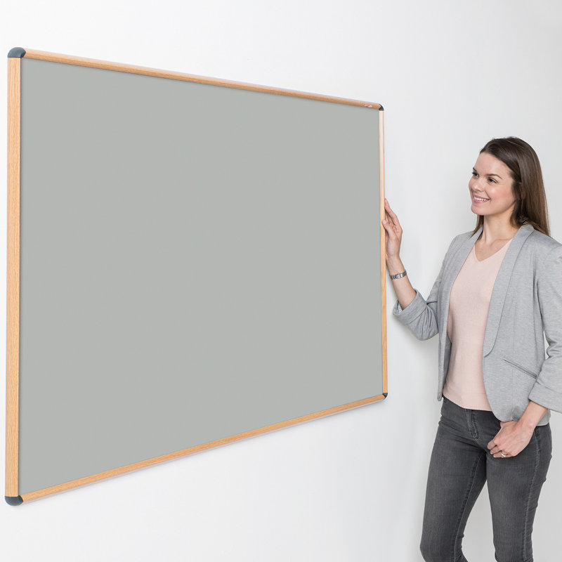 Shield Design Wood Effect Wall Mounted Bulletin Board, Light Grey, 60cm H x 90cm W