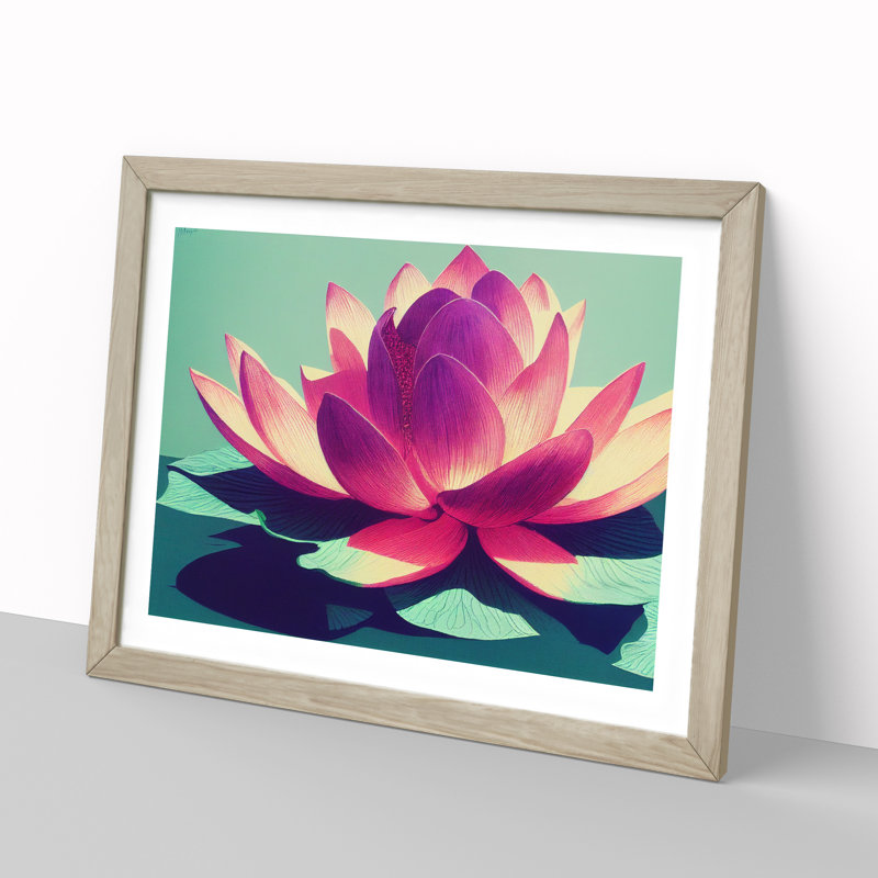 Flowing Lotus Flower - Framed Print, 46cm H x 64cm W x 2cm D, Oak
