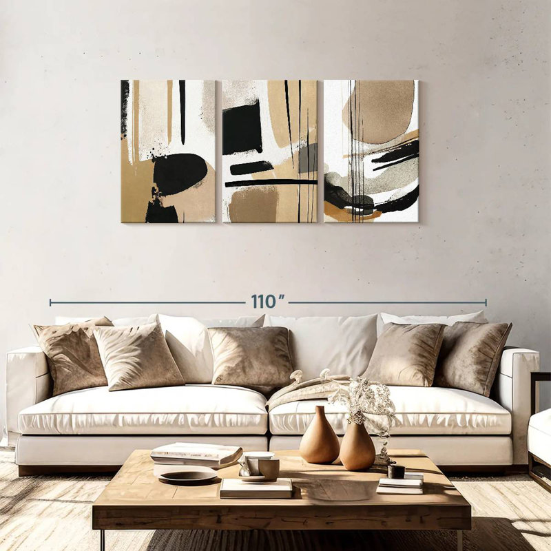 Avery Beige Modern Abstract Triptych, 36" H x 74" W