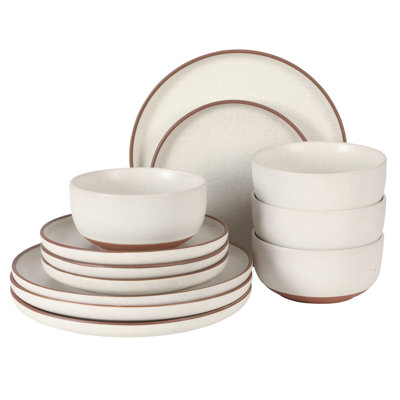 Ensemble de vaisselle Gibson Elite Abbey Circle 12 pièces (service pour 4) assiettes et bols en grès céramique