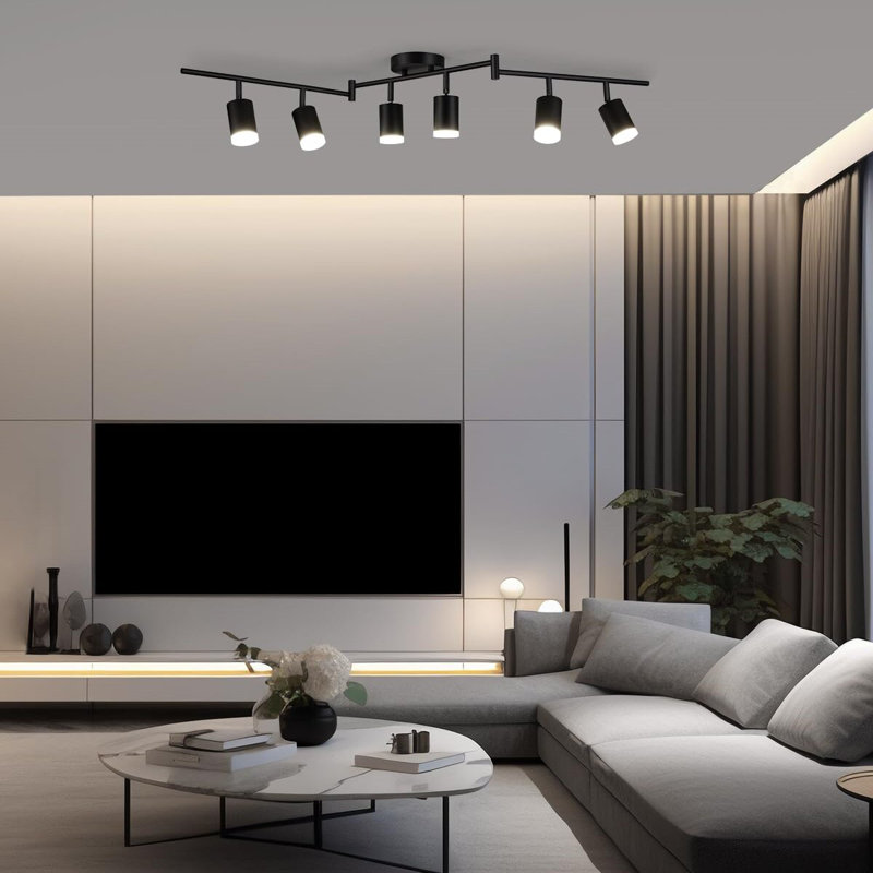 6 Light Black Track Lighting Kit, Flexibly Rotatable LED Light Head