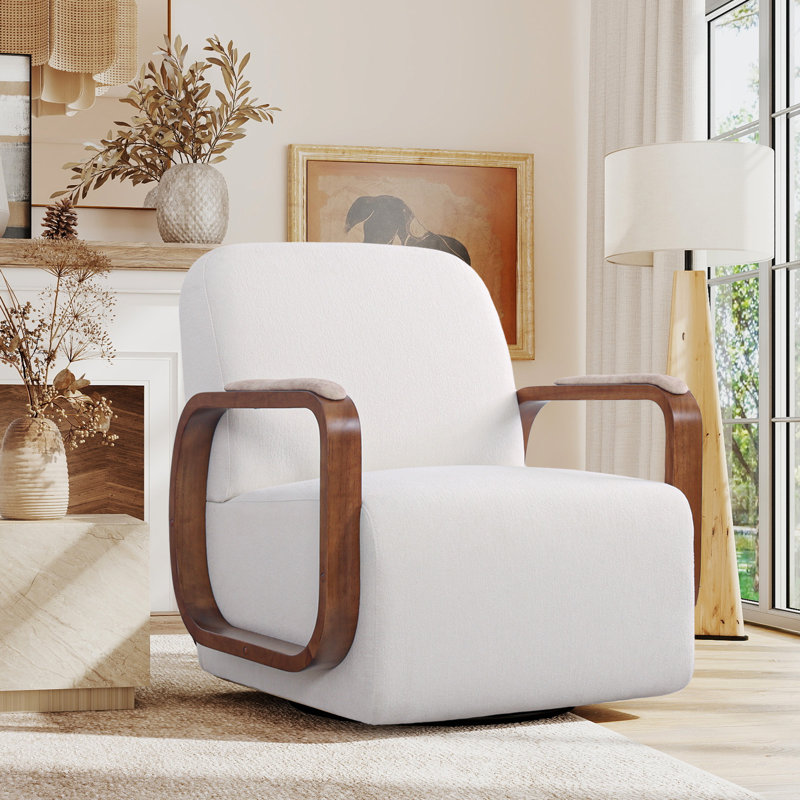 28.2"W  Upholstered Swivel Armchair 360° Swivel With Padded Solid Wood Armrests