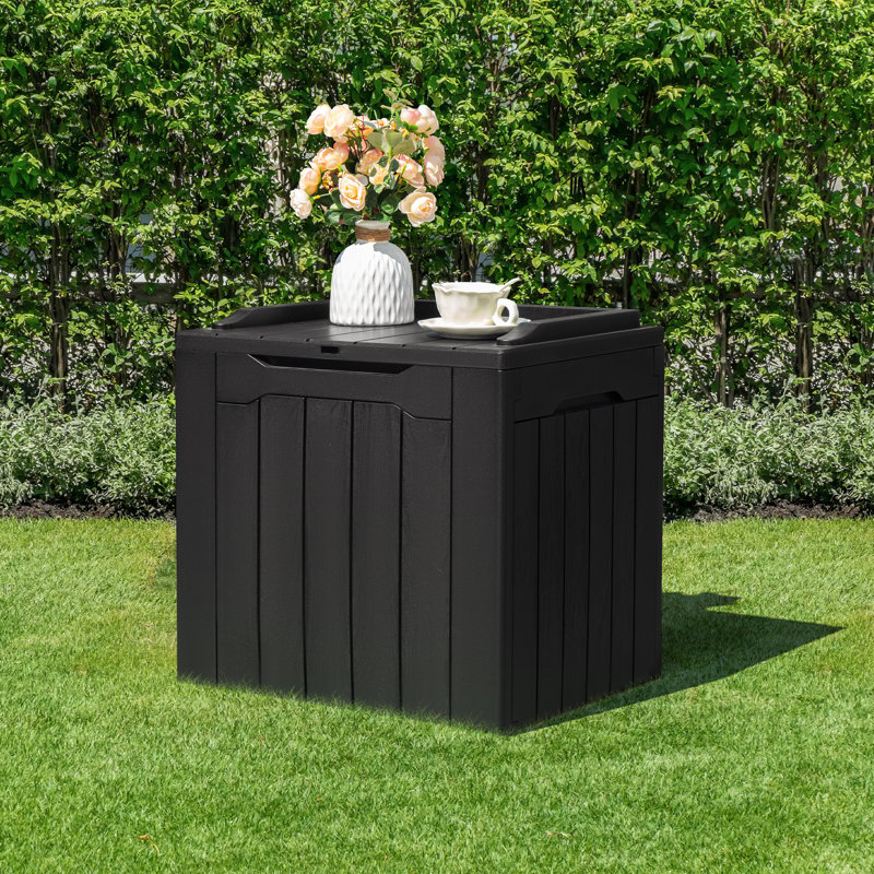 GUNJI 30 Gallons Water Resistant Resin Lockable Deck Box, Black, Individual