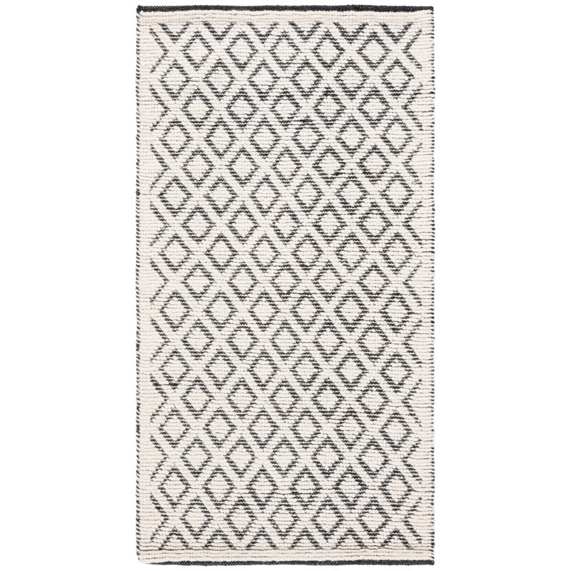 Tapis ivoire / noir en laine tissé à la main Matamoros, Rectangle 3 pi x 5 pi